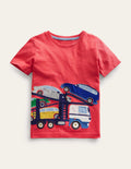 Appliqué Front & Back T-shirt-Jam Red Transporter