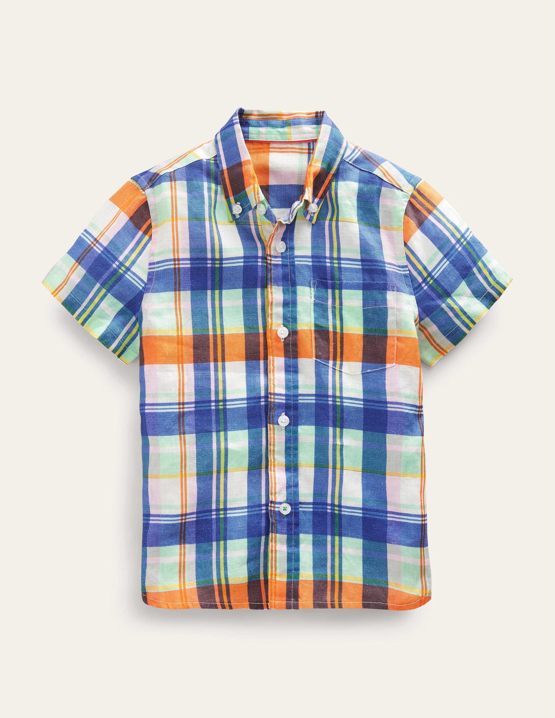 Cotton Linen Shirt-Fire Opal/Green Madras-1