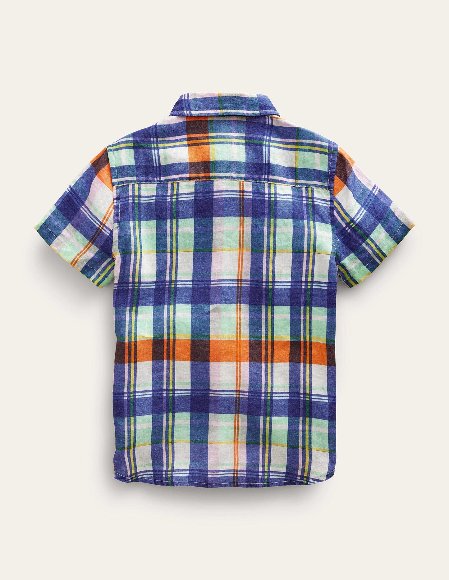 Cotton Linen Shirt-Fire Opal/Green Madras