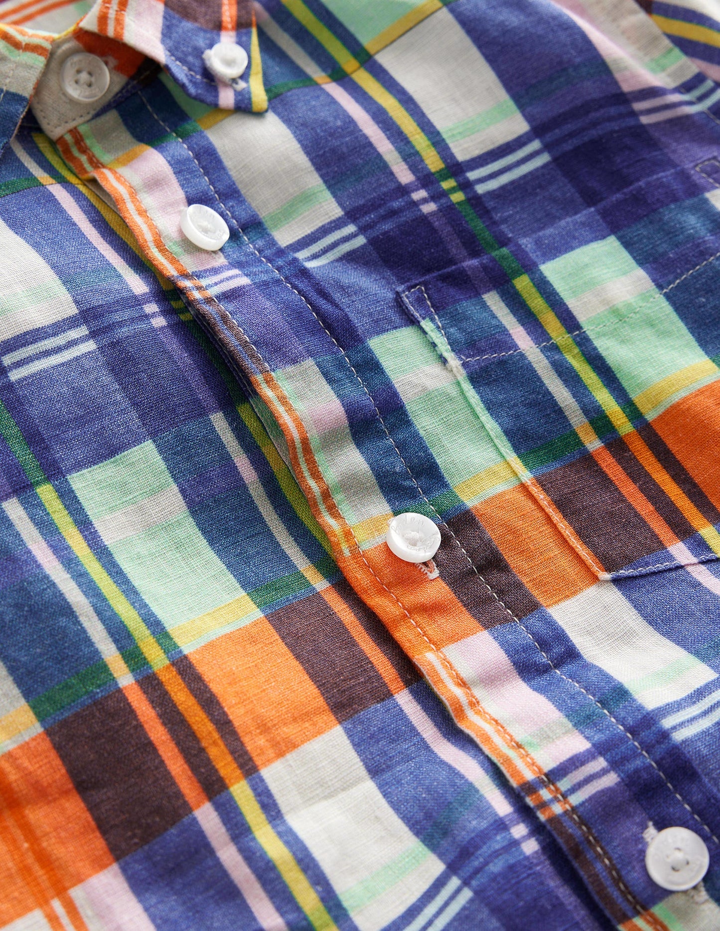 Cotton Linen Shirt-Fire Opal/Green Madras