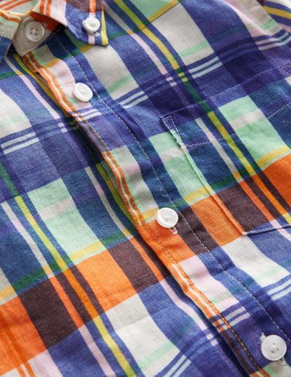 Cotton Linen Shirt-Fire Opal/Green Madras-3
