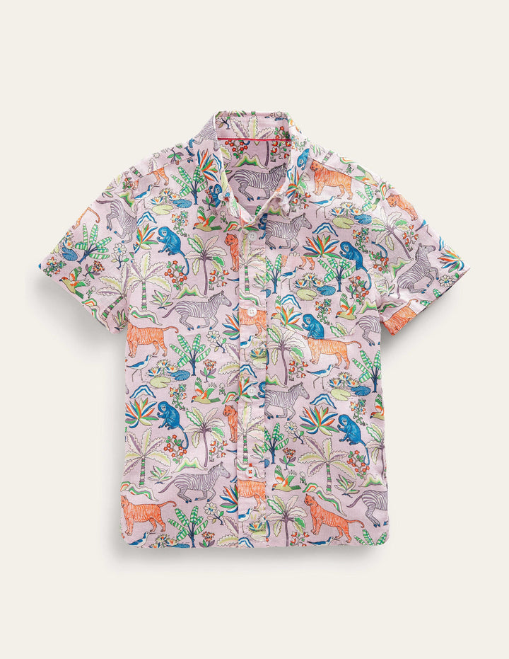 Cotton Linen Shirt-Cameo Pink Tropical Garden