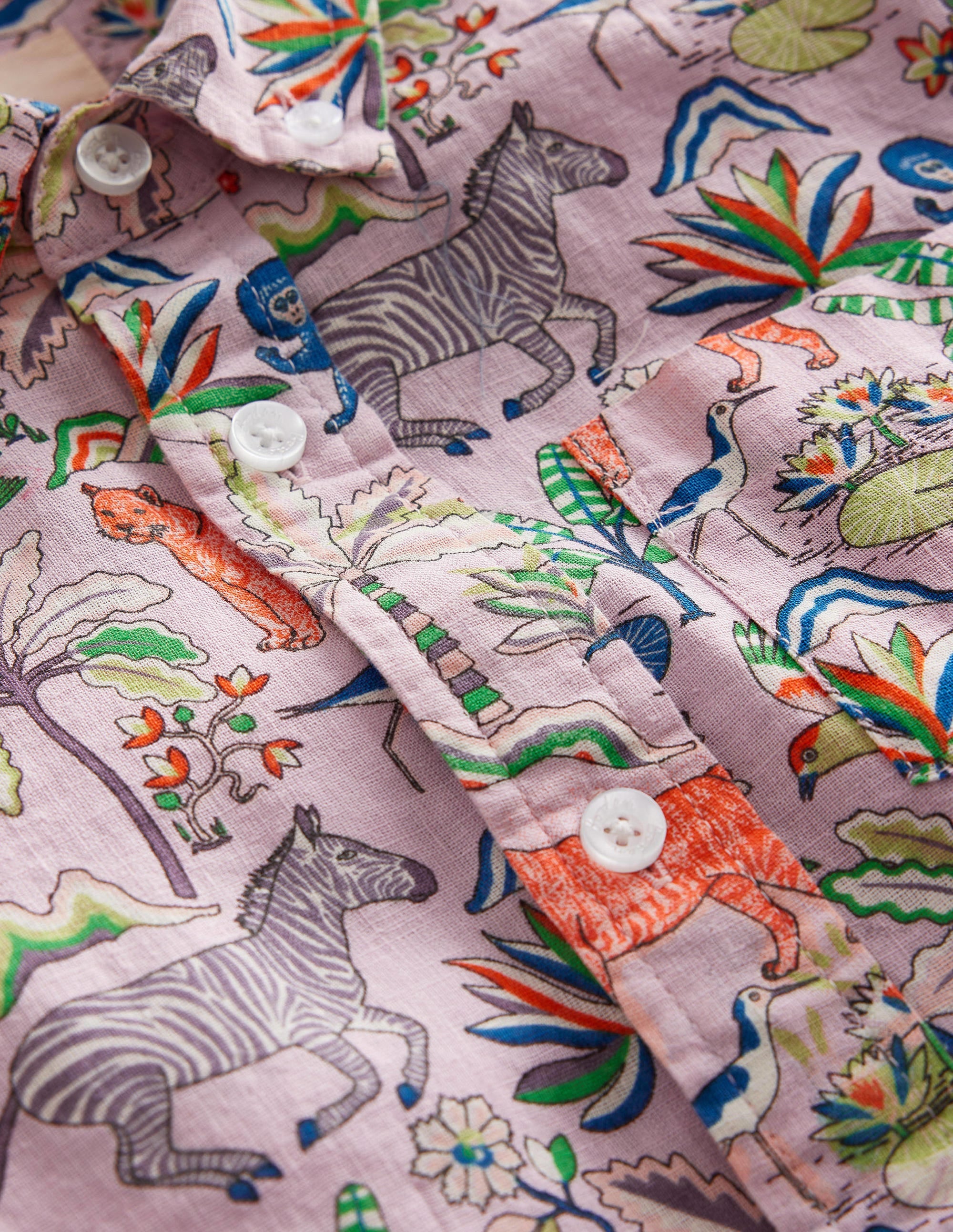 Cotton Linen Shirt-Cameo Pink Tropical Garden - Image 3