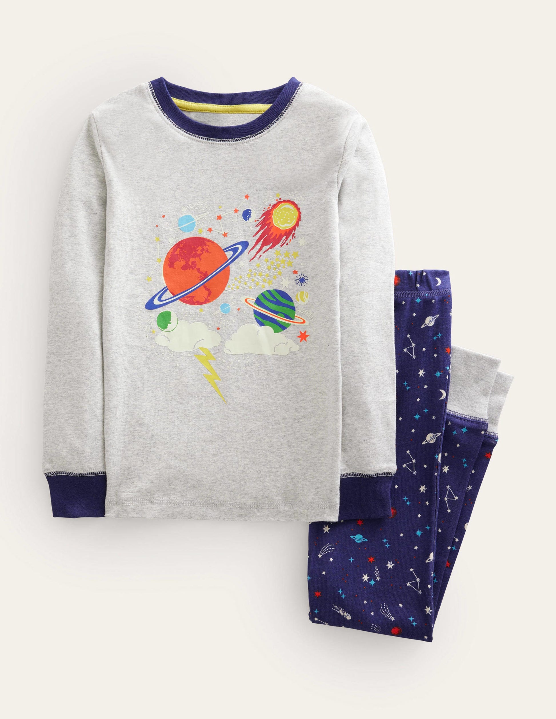 Snug Glow-in-the-dark Pyjamas-Grey Marl Space-1