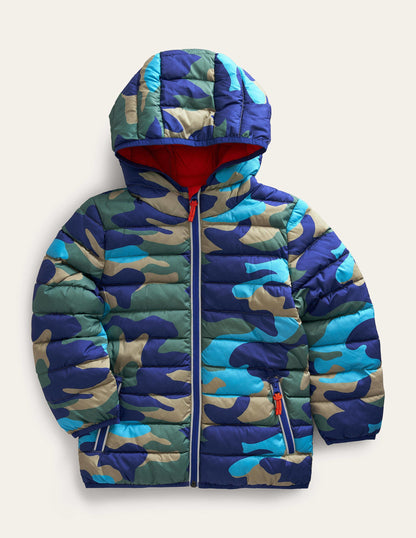 Cosy Pack-away Padded Jacket-Brilliant Blue Camo-1