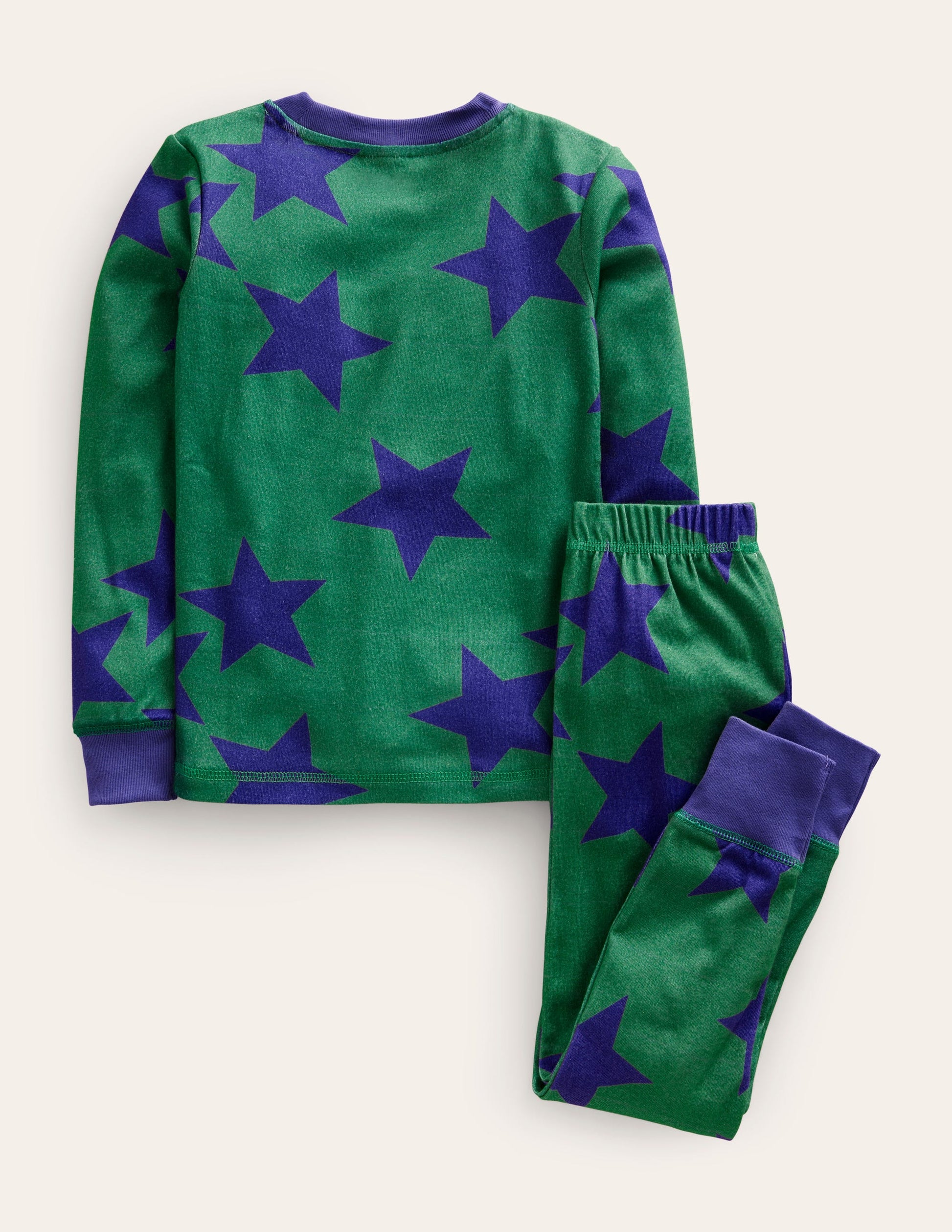 Snug Single Long John Pyjamas-Deep Green/Navy Star-2