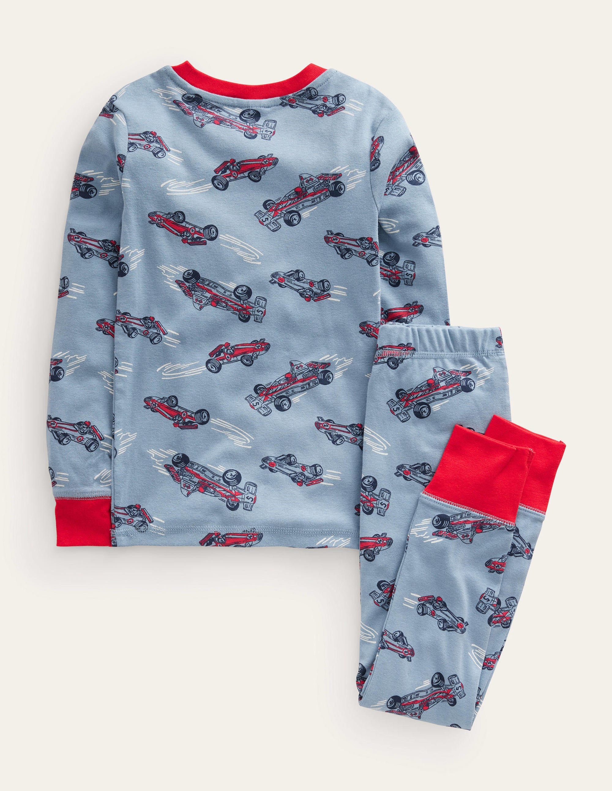 Snug Single Long John Pyjamas-Pebble Blue Race Car - Image 2