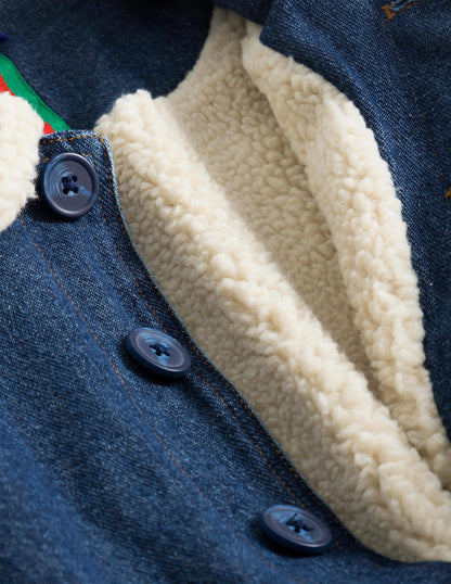 Borg Lined Jacket-Mid Vintage Denim-3