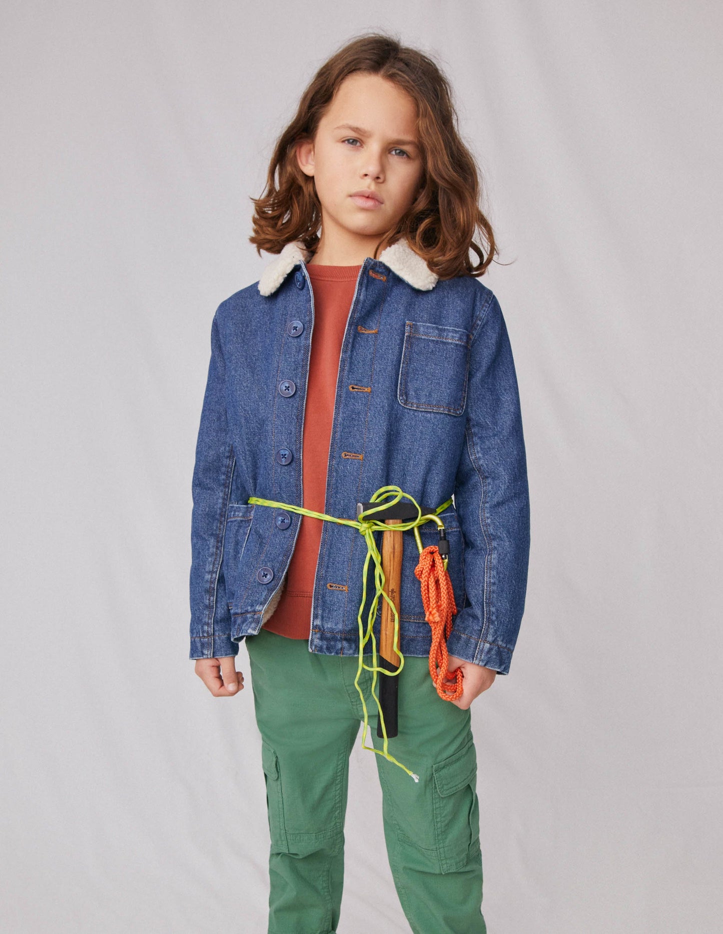 Borg Lined Jacket-Mid Vintage Denim