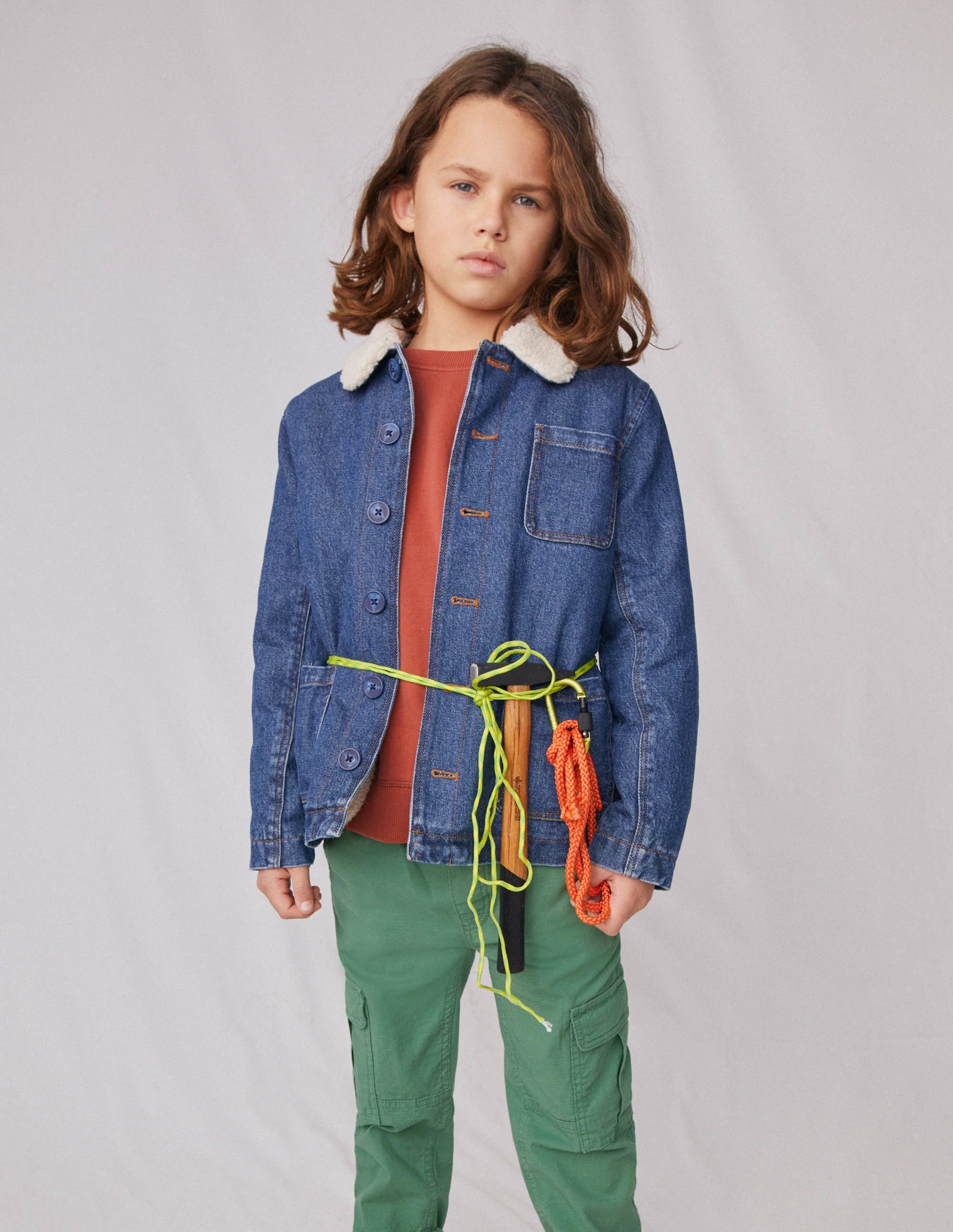 Borg Lined Jacket-Mid Vintage Denim-4