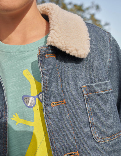 Borg Lined Jacket-Mid Vintage Denim-5