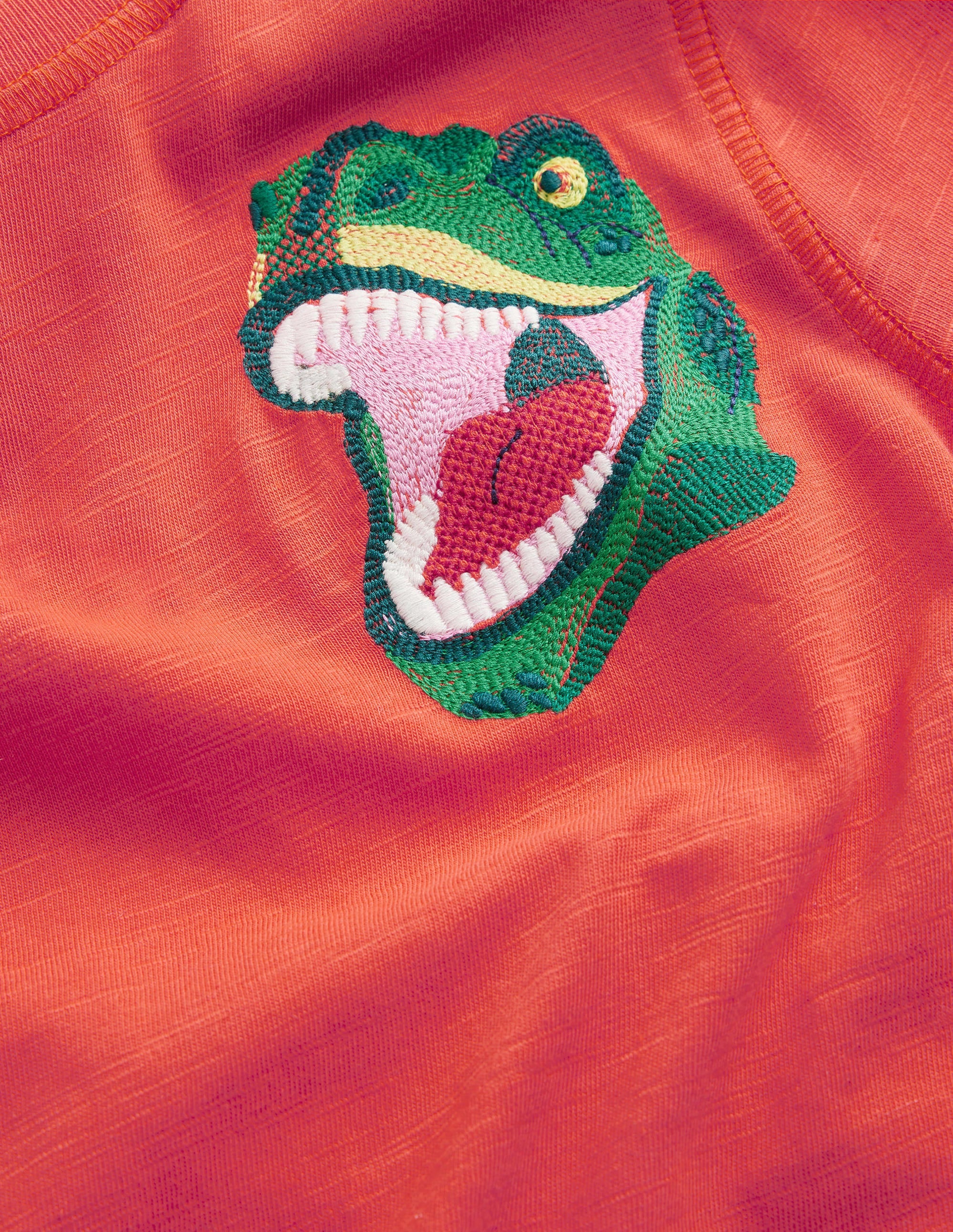 Washed Superstitch T-shirt-Mandarin Orange Dinosaur - Image 3