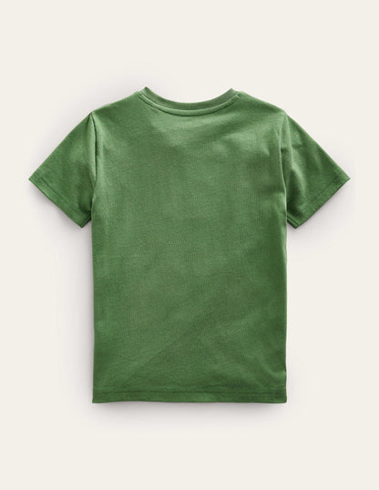 Chain Stitch Slogan T-shirt-Safari Green Be Kind-2