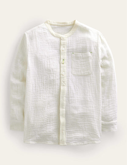 Double Cloth Grandad Shirt-Vanilla Pod Ivory-1
