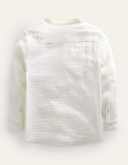 Double Cloth Grandad Shirt-Vanilla Pod Ivory-2