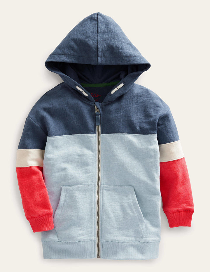 Colour Block Zip Hoodie-Surf Blue Colourblock