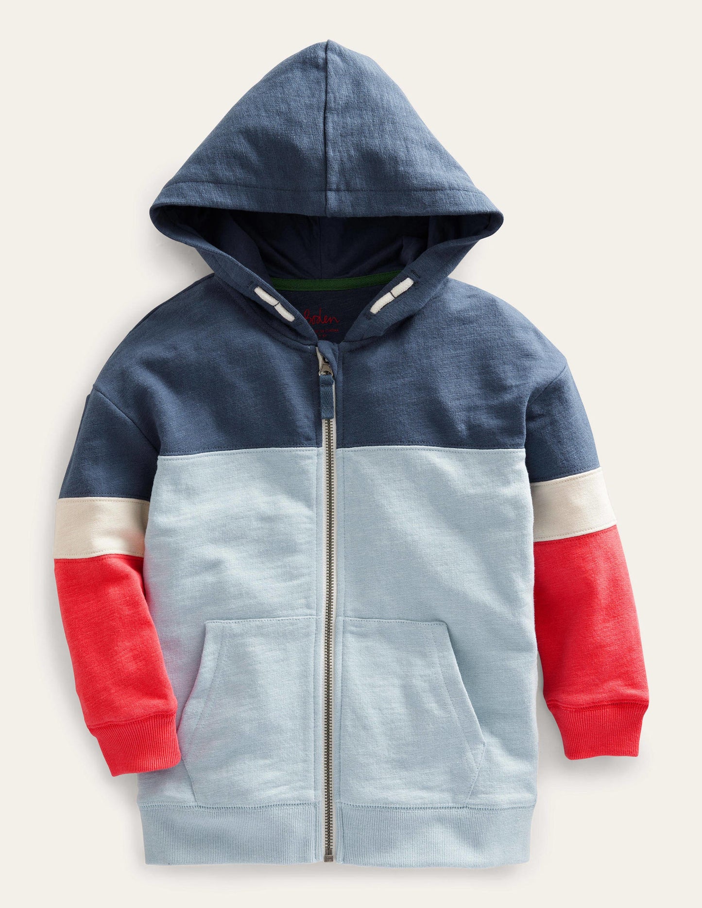 Colour Block Zip Hoodie-Surf Blue Colourblock