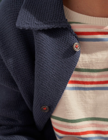 Knitted Button Through Jacket-College Navy-3