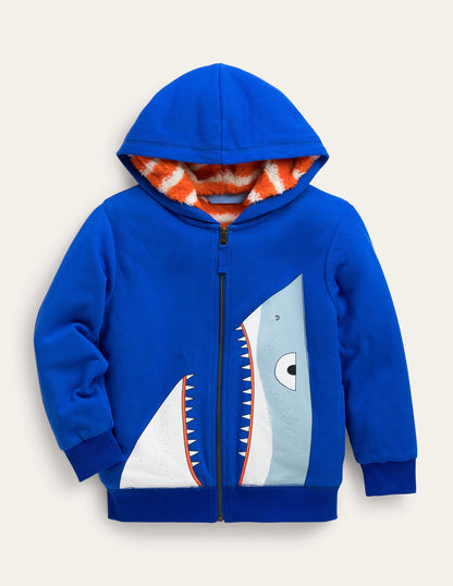Shaggy-lined Shark Hoodie-Bluing Blue Shark-1