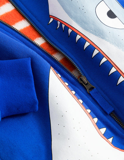 Shaggy-lined Shark Hoodie-Bluing Blue Shark-3