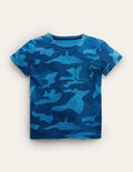 Printed Washed Slub T-shirt-Blue Camo