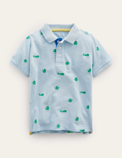 Embroidered Piqué Polo Shirt-Surfboard Blue Frogs