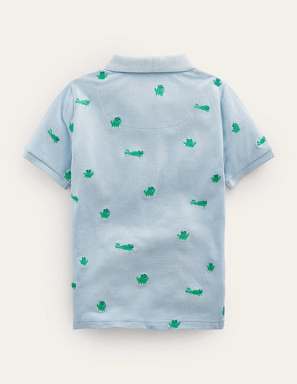 Embroidered Piqué Polo Shirt-Surfboard Blue Frogs