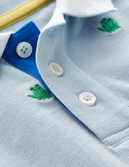 Embroidered Piqué Polo Shirt-Surfboard Blue Frogs