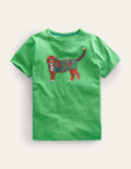 Animal Printed Cotton T-Shirt-Aloe Green Tiger