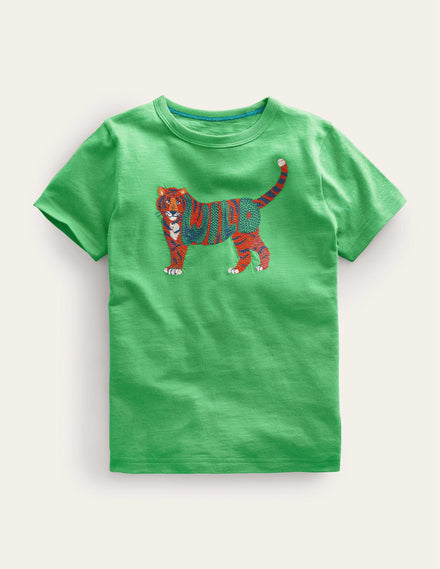 Animal Printed Cotton T-Shirt-Aloe Green Tiger