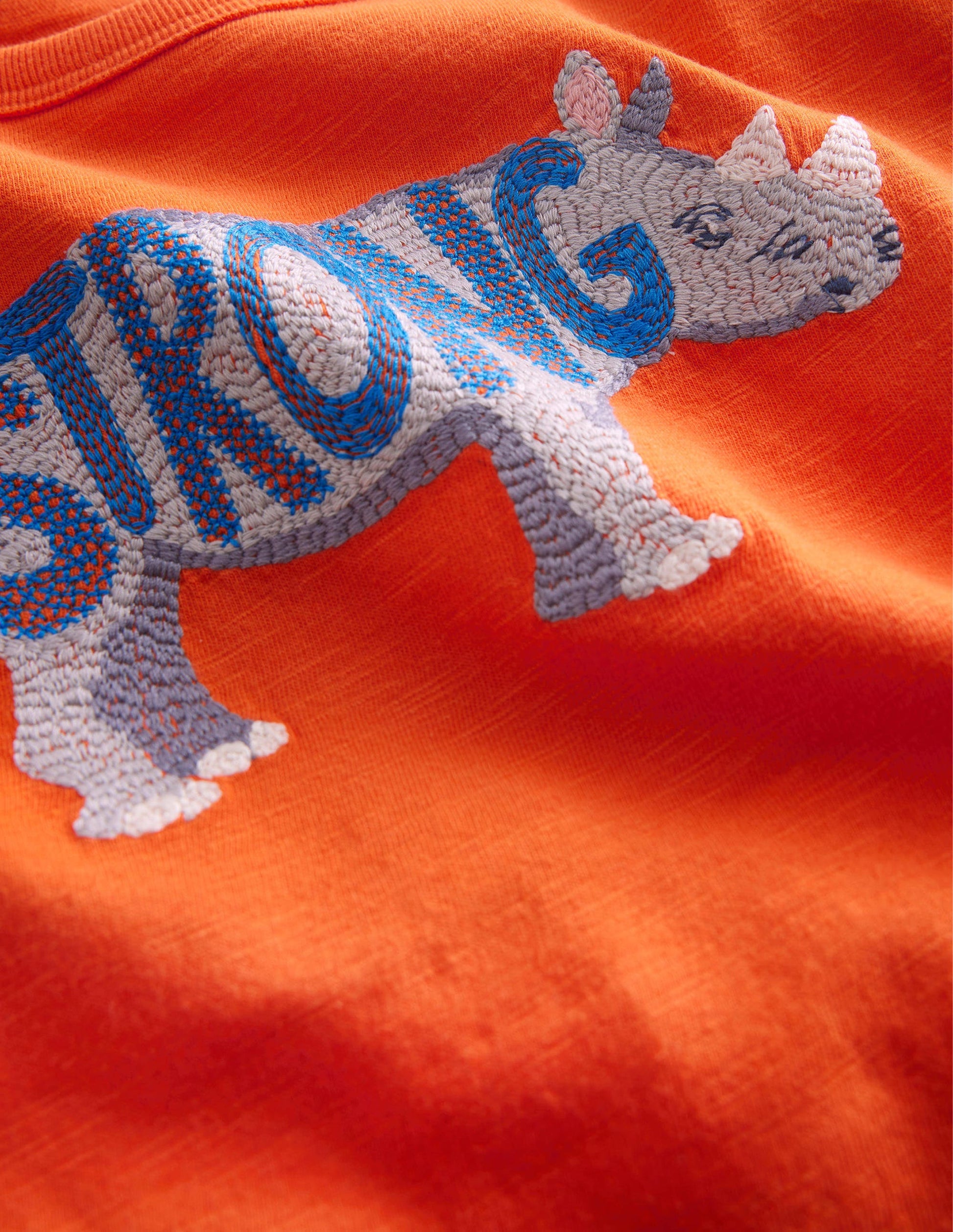 Animal Printed Cotton T-Shirt-Fire Opal Orange Rhino-4