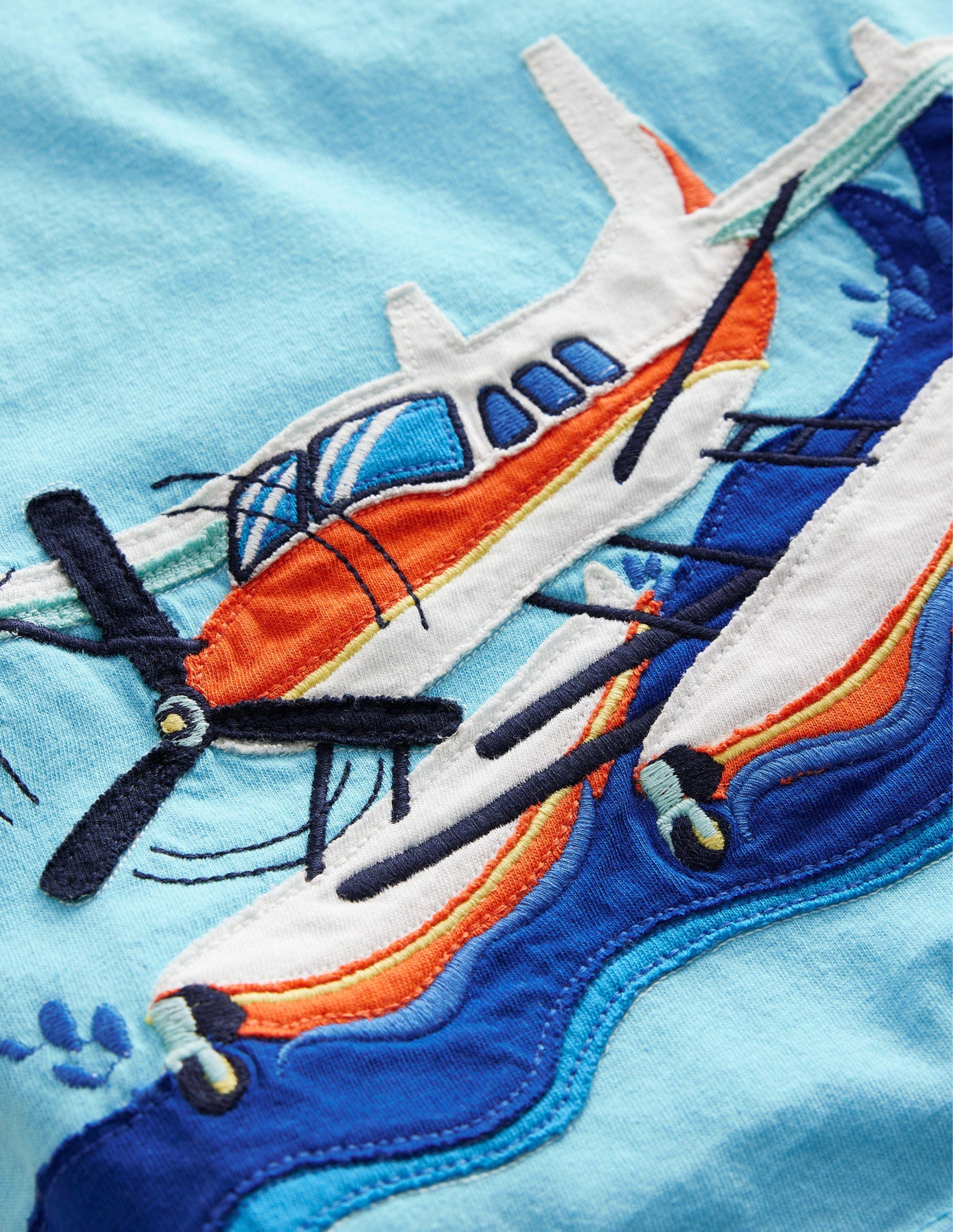 Transport Cotton T-Shirt-Aqua Blue Seaplane-3