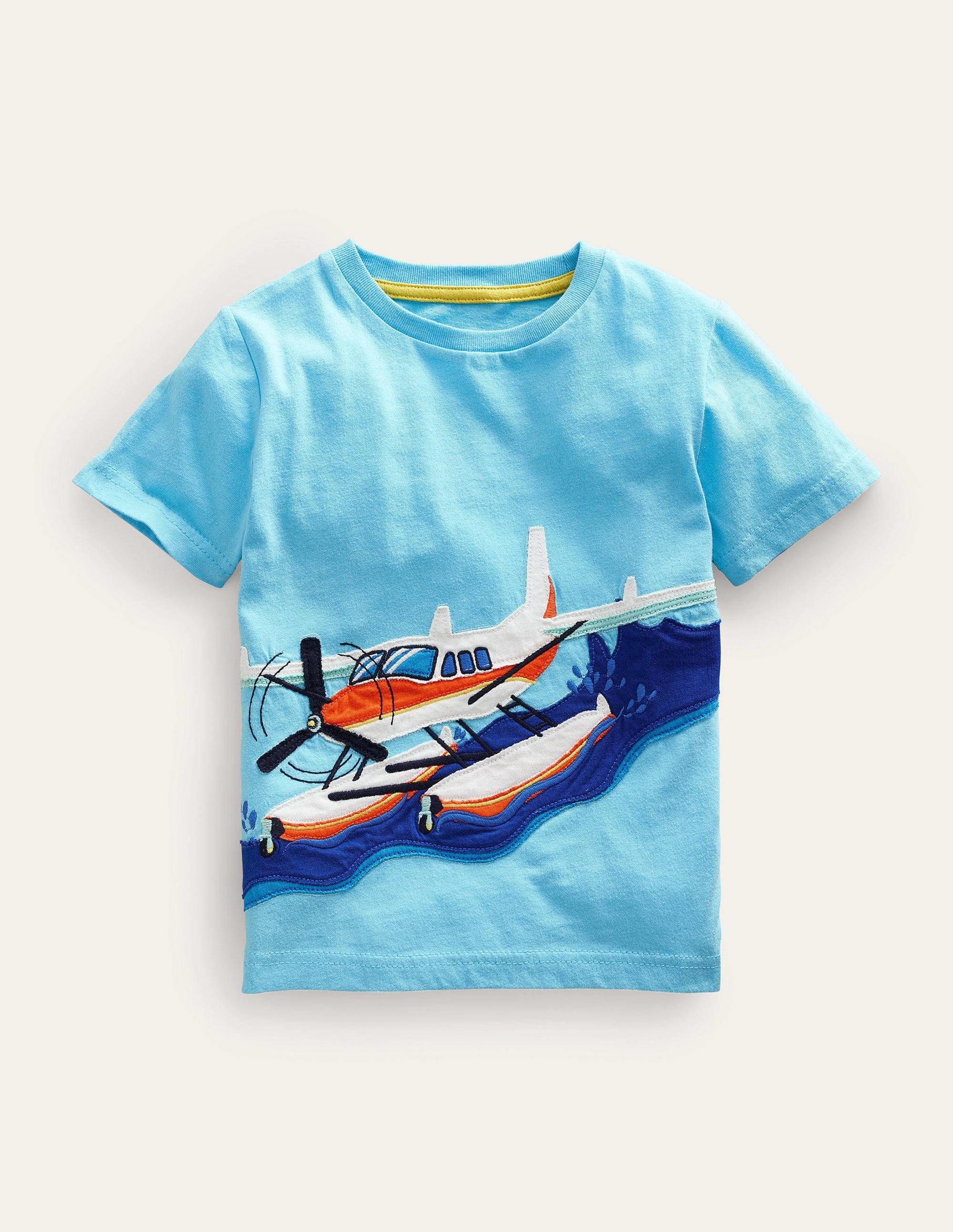Transport Cotton T-Shirt-Aqua Blue Seaplane - Image 1