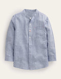 Patterned Grandad Shirt-Blue Ticking