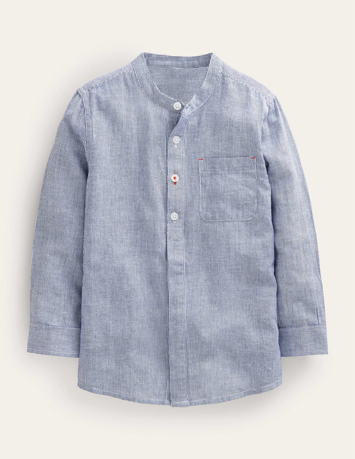 Patterned Grandad Shirt-Blue Ticking-1