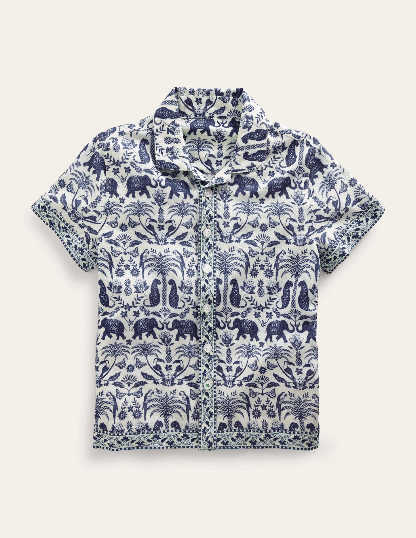 Border Printed Shirt-Sapphire Woodblock Tropical