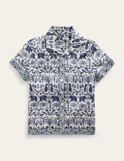 Border Printed Shirt-Sapphire Woodblock Tropical-1