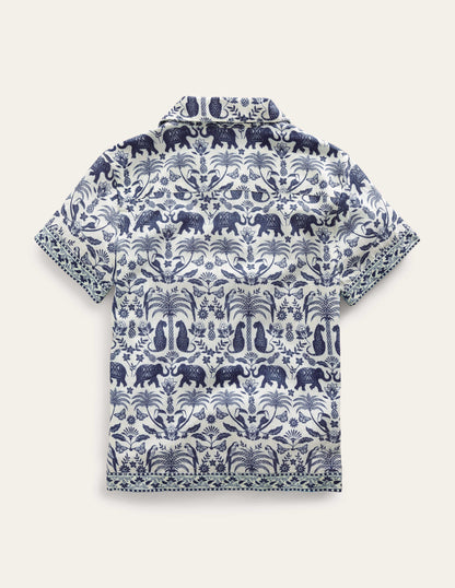 Border Printed Shirt-Sapphire Woodblock Tropical-2