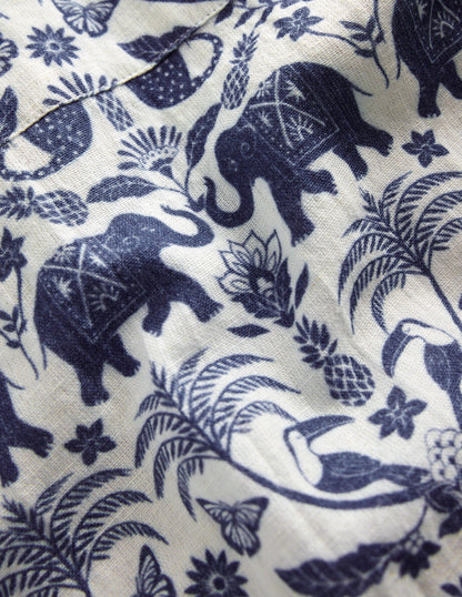 Border Printed Shirt-Sapphire Woodblock Tropical-3