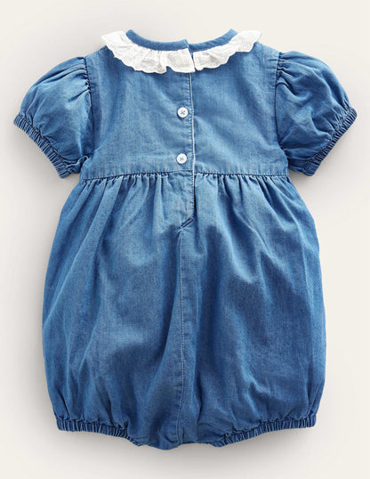 Woven Smocked Romper-Chambray Ducks-2