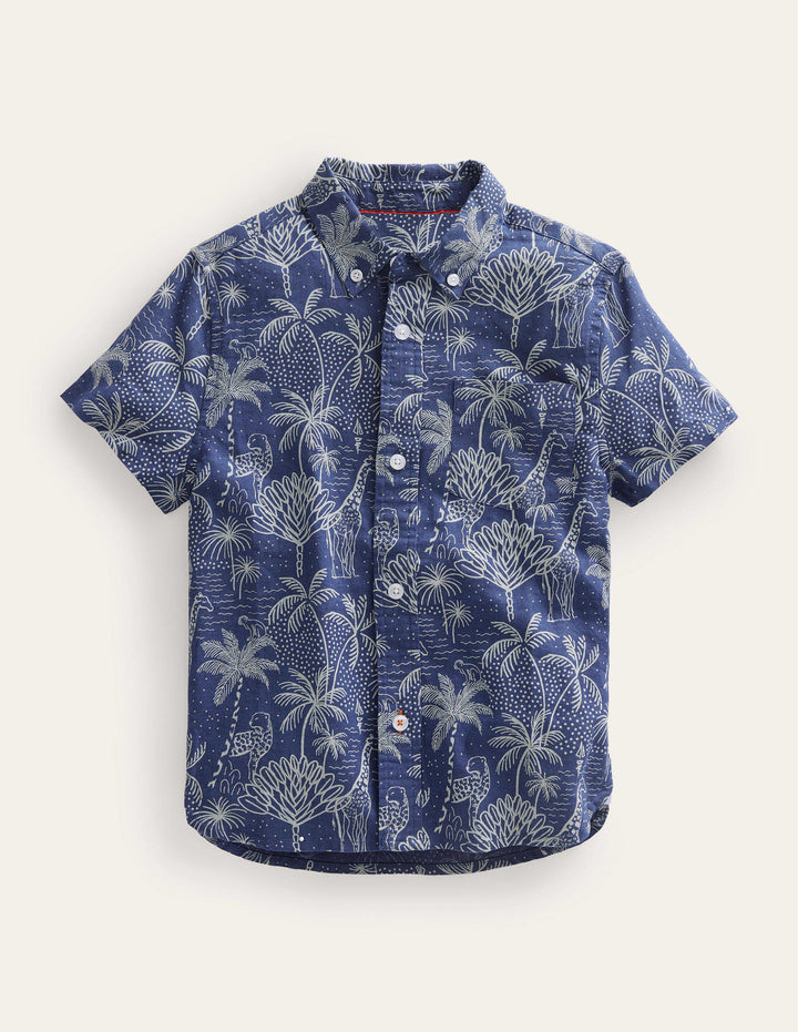 Cotton Linen Shirt-Blue Island Palm