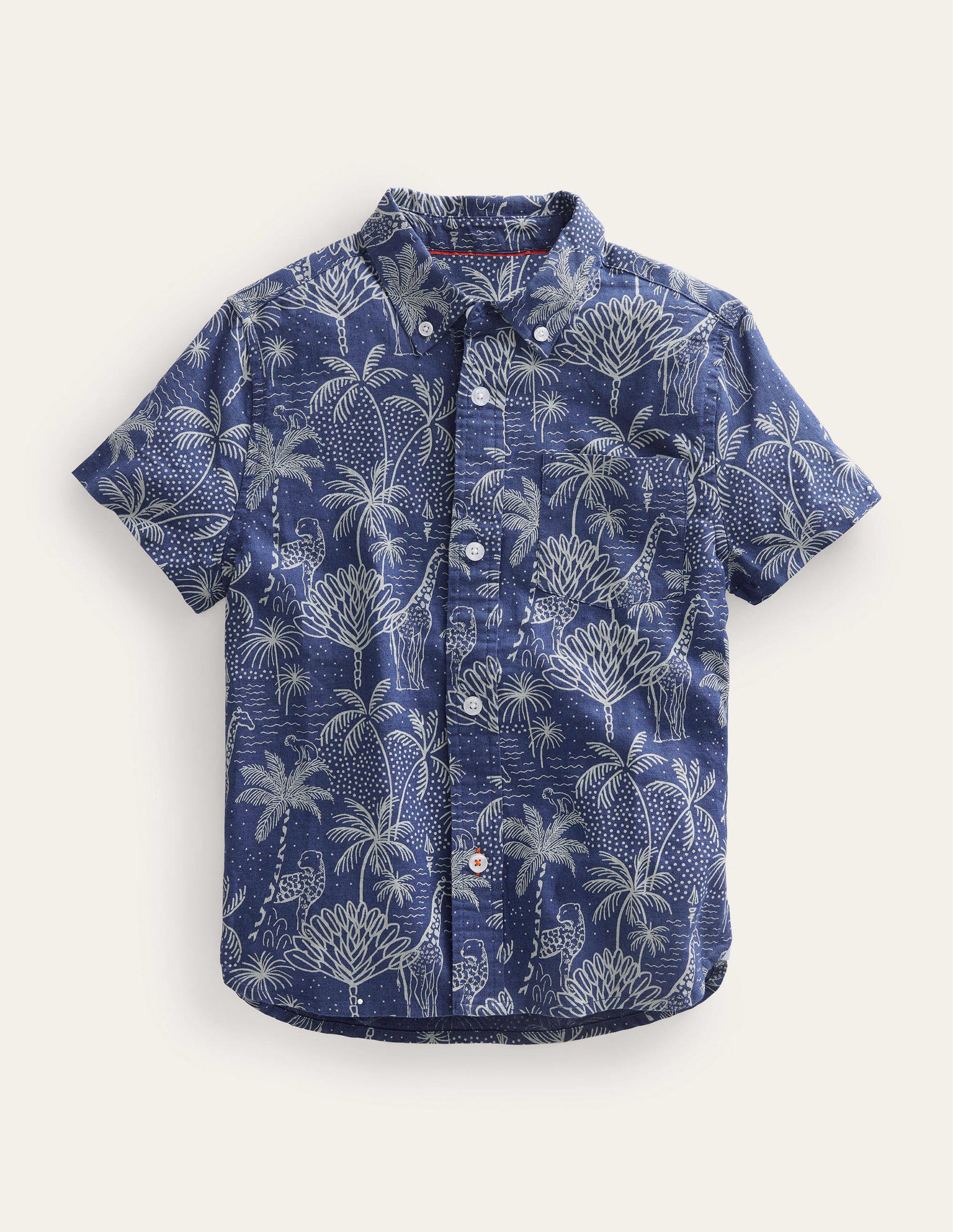 Cotton Linen Shirt-Blue Island Palm-1
