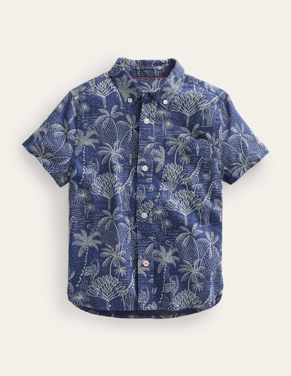 Cotton Linen Shirt-Blue Island Palm-1