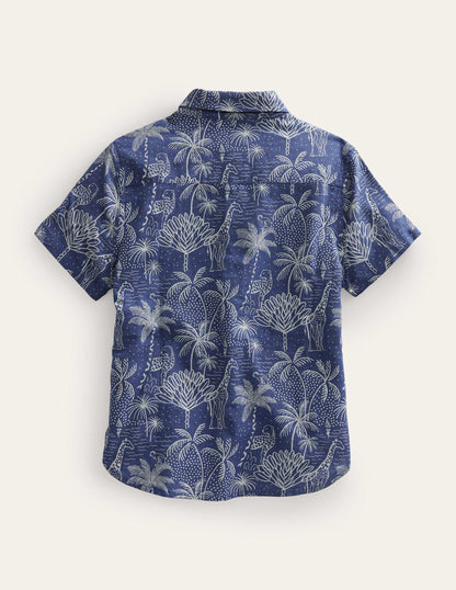Cotton Linen Shirt-Blue Island Palm-2