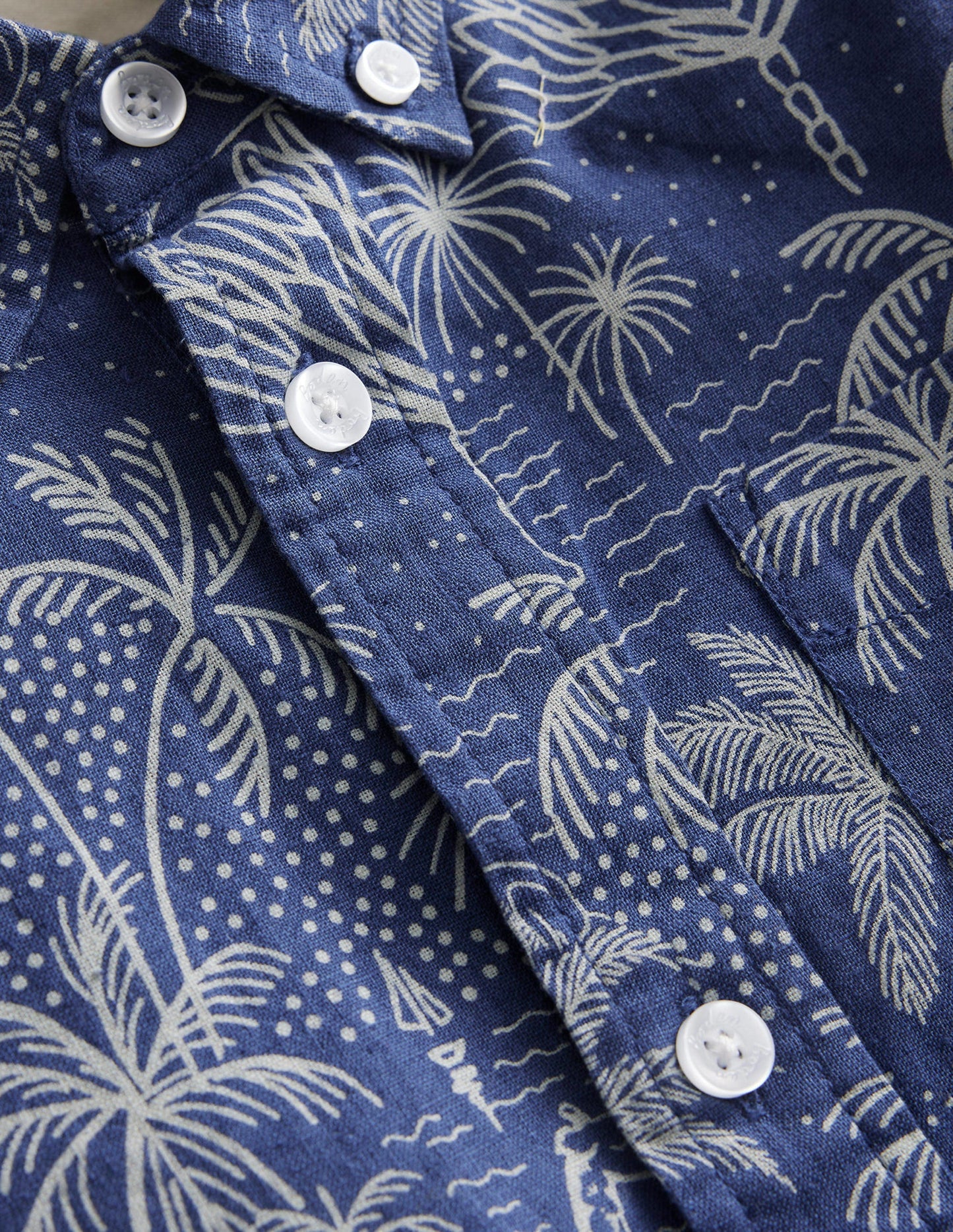 Cotton Linen Shirt-Blue Island Palm