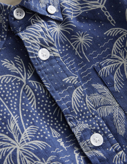 Cotton Linen Shirt-Blue Island Palm-3