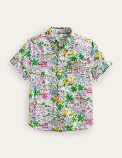 Cotton Linen Shirt-Multi Scene Print-1