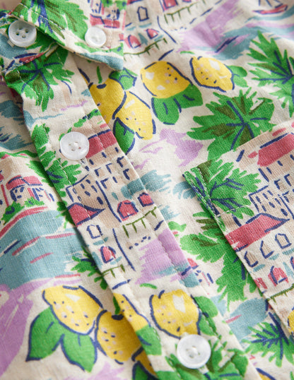 Cotton Linen Shirt-Multi Scene Print-3