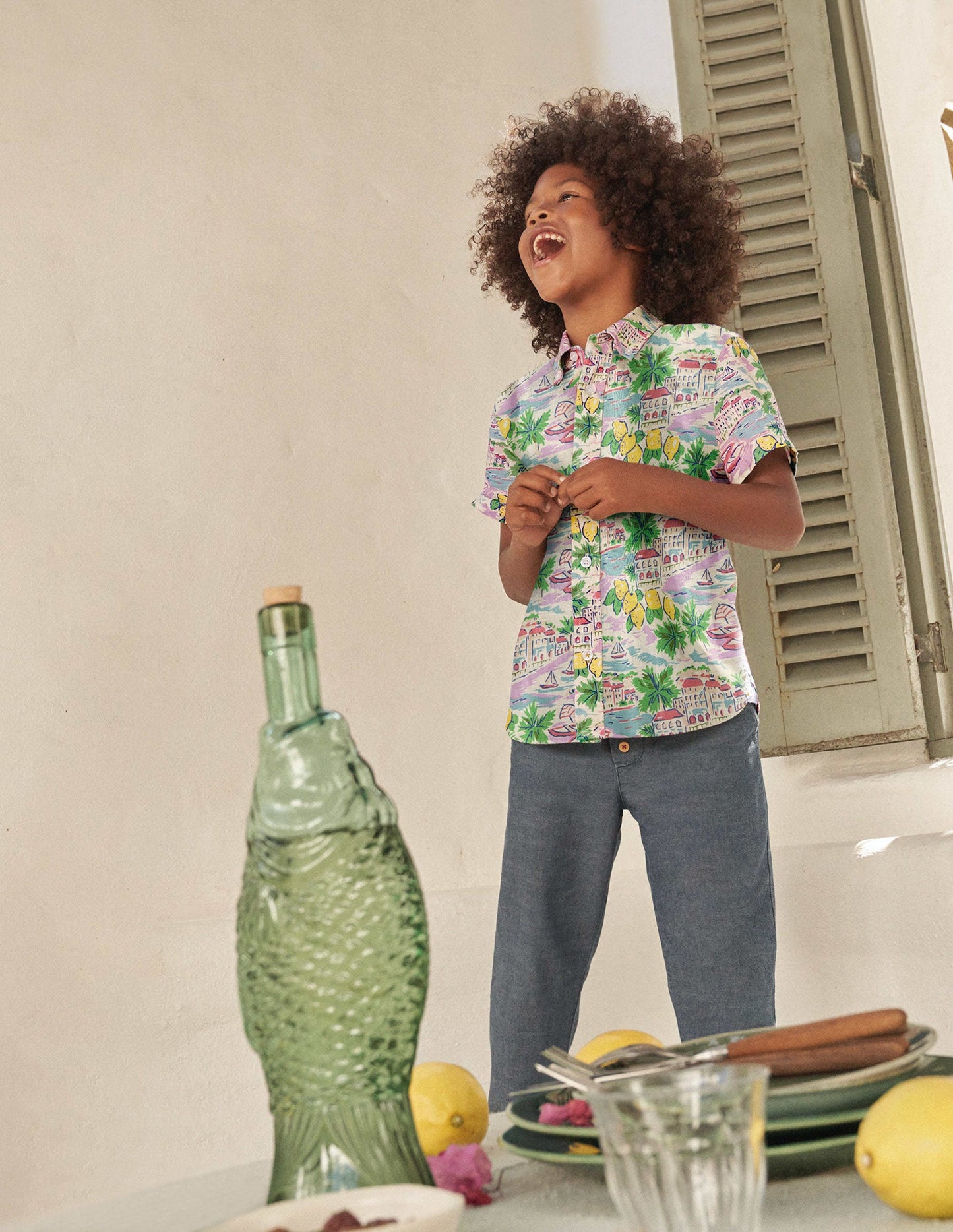 Cotton Linen Shirt-Multi Scene Print