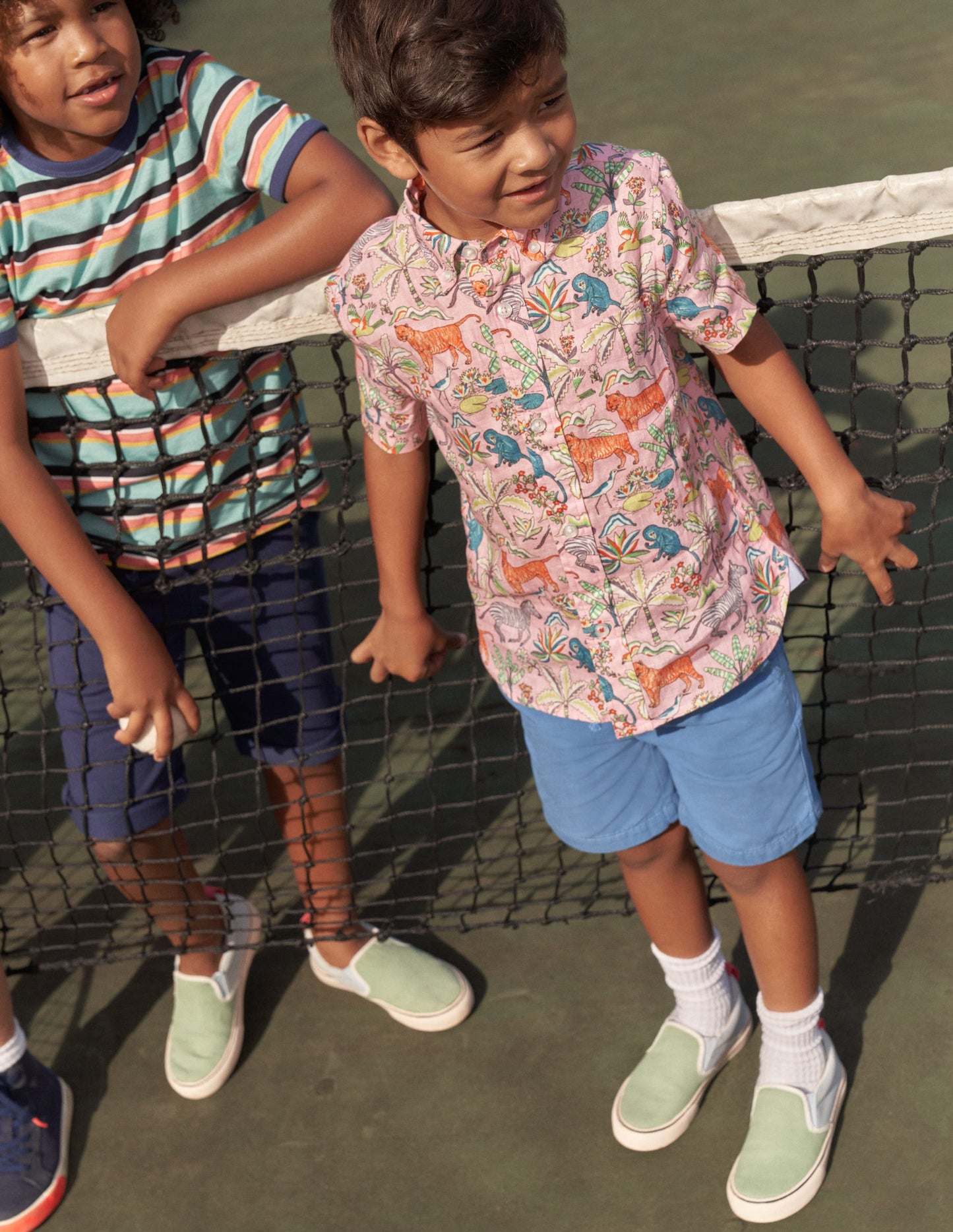 Cotton Linen Shirt-Cameo Pink Tropical Garden